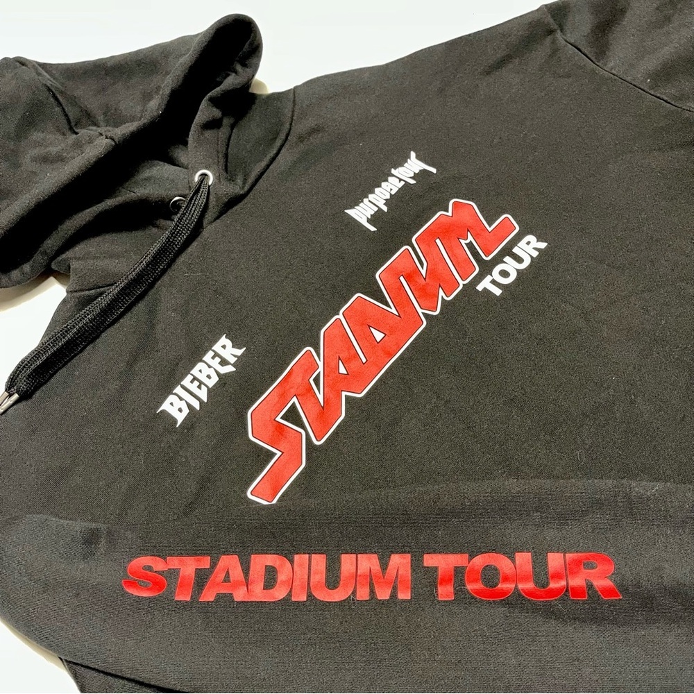 Justin Bieber Purpose Stadium Tour Black Cropped Hoodie Sweatshirt Womens Large - Picture 4 of 9